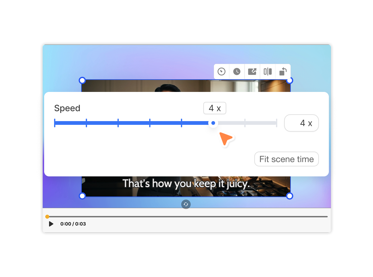 Increase a video clip to 4x speed in Visla to shorten long footage.